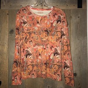 Women’s L St John’s Bay Orange Paisley Print Long Sleeve Pullover Crewneck Top